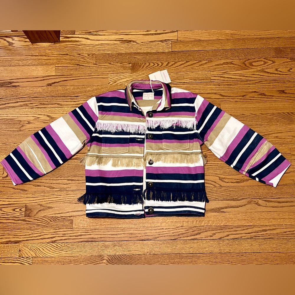 NWT Anthropologie Alexandra Bueno Fringe Western Cowboy Striped Coat Jacket